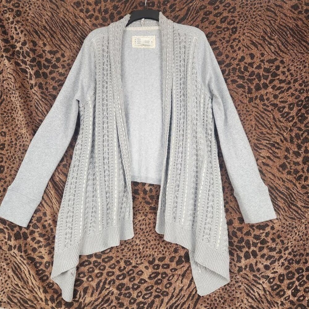 Anthropologie Saturday Sunday Women's Gray Knit Cardigan Sweater M Boho Cottage